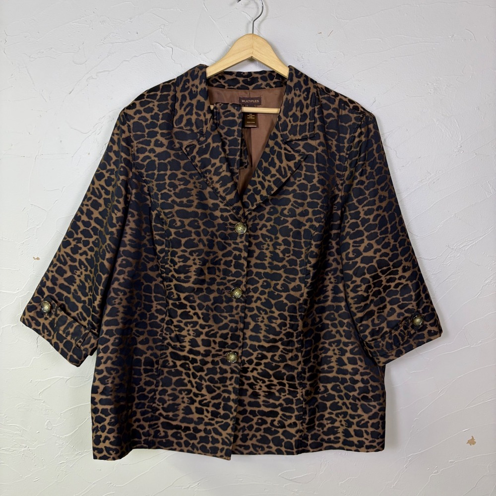 Multiples Leopard Print Blazer Women 2X Brown Animal Print Button Up Mob Wife